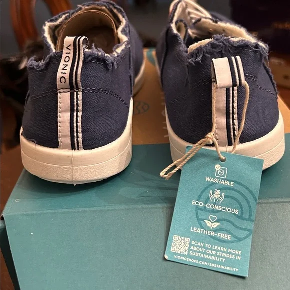 Vionic Navy Pismo Canvas Sneakers with Orange Accents - Picture 5 of 5